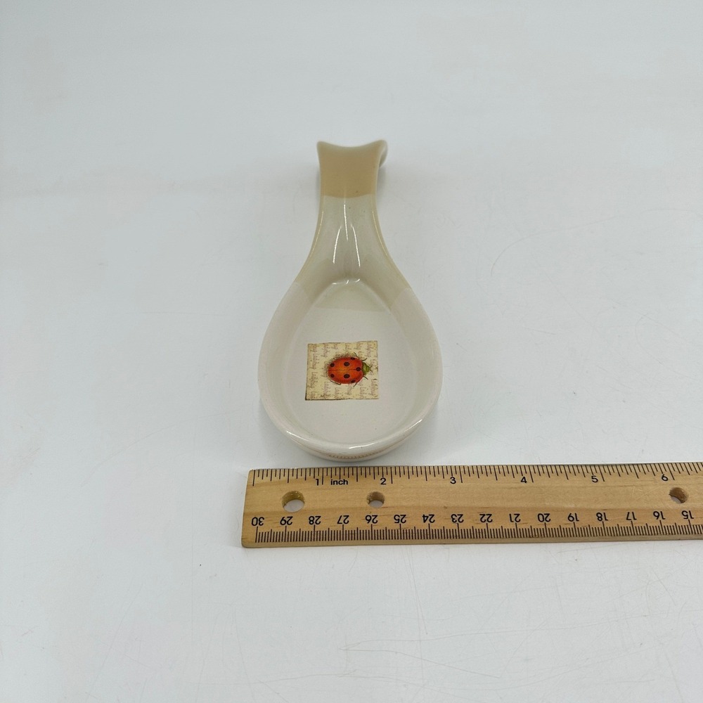 Ceramic Ladybug Spoon Rest Cream and Tan Glossy Kitchen Decor - Picture 7 of 8
